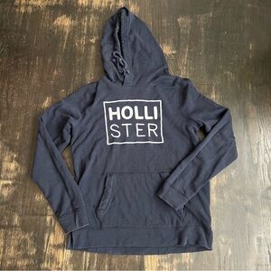 Vintage Hollister Navy Blue Large White Logo Pullover Hoodie Sweatshirt Men’s S